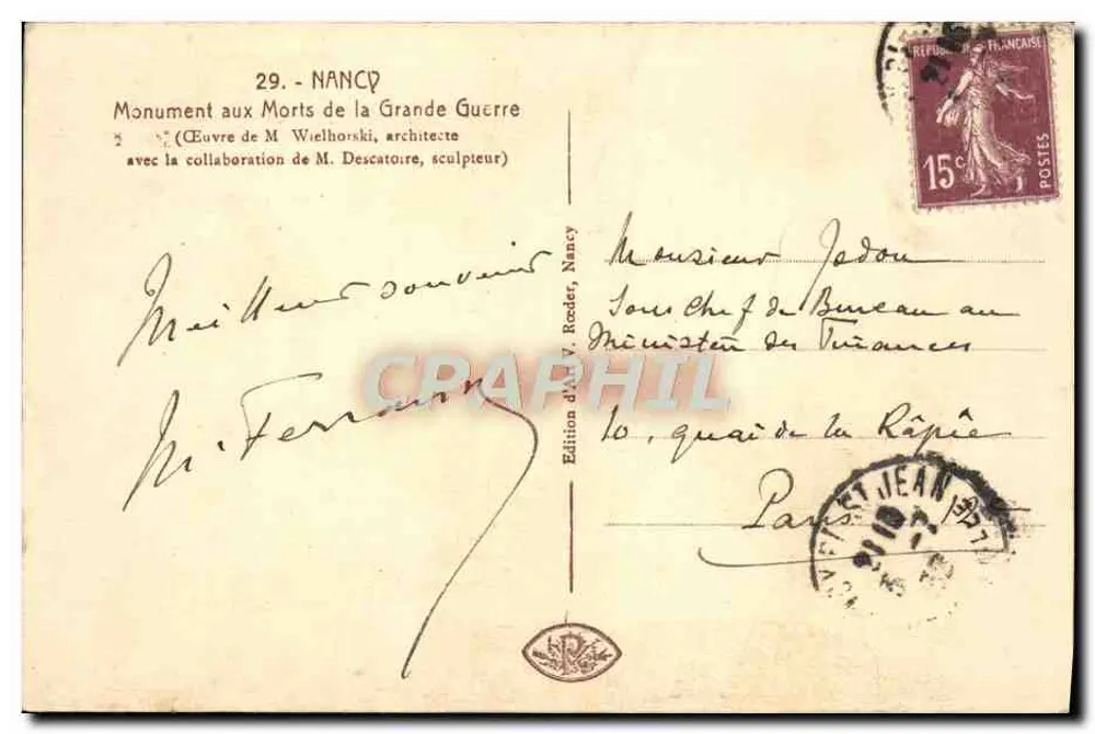 NANCY. Denkmal für die Toten des Großen Krieges — Verleger Zoeder, Nr. 29 - Rückseite