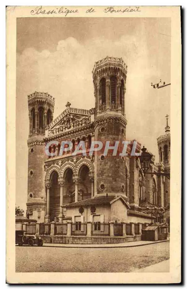 Basilique de Fourvière — façade et tours — éditeur 'Cartes 'La Gigue' 3, Rue des Quatre-Chapeaux, Lyon - Frente