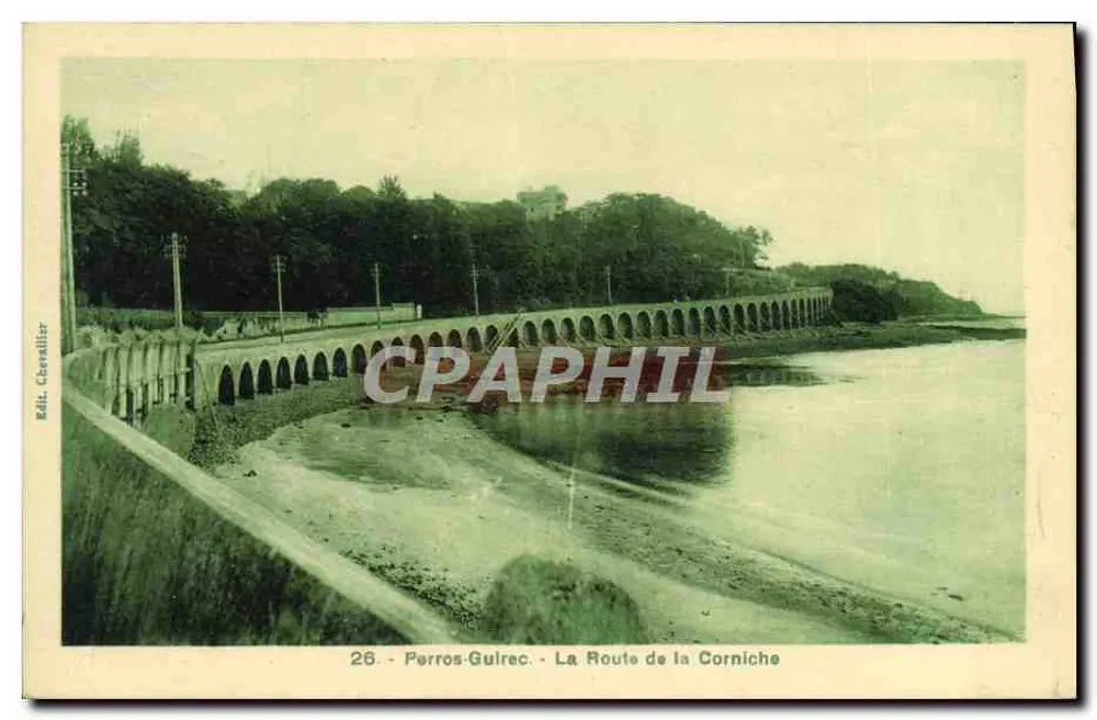 Perros-Guirec - A Estrada da Corniche — Editor Céverallier, n° 26 - Frente