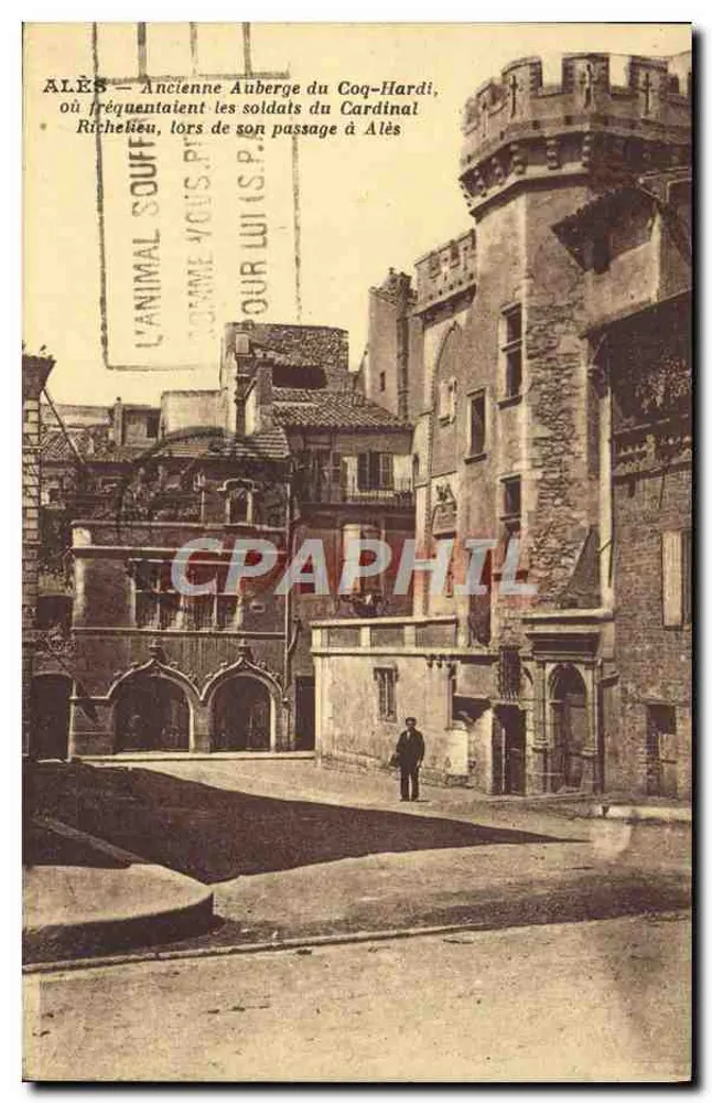 Alès — Alte Auberge du Coq-Hardi, wo Soldaten des Kardinals Richelieu während seines Aufenthalts in Alès verkehrten - Vorderseite