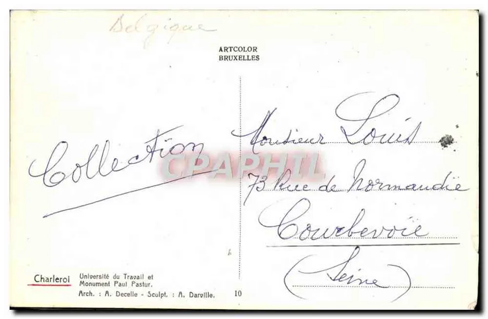 Charleroi (Belgien) — Universität der Arbeit und Denkmal Paul Pastur — Artcolor Brüssel - Rückseite