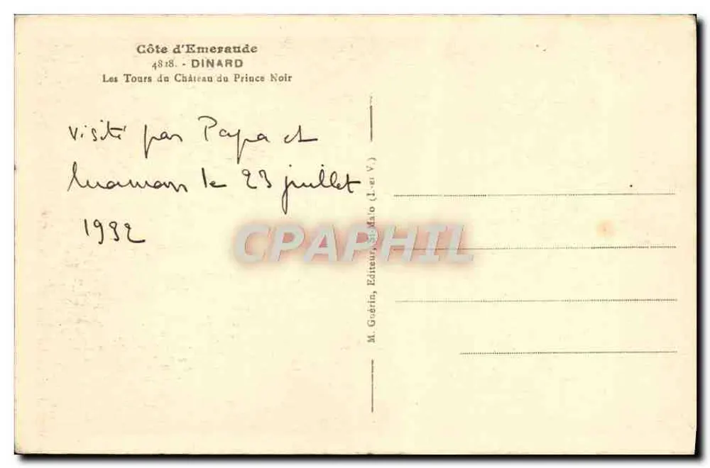 Die Türme des Schlosses des Schwarzen Prinzen — Dinard — Côte d'Émeraude, Verlag M. Goérin - Rückseite