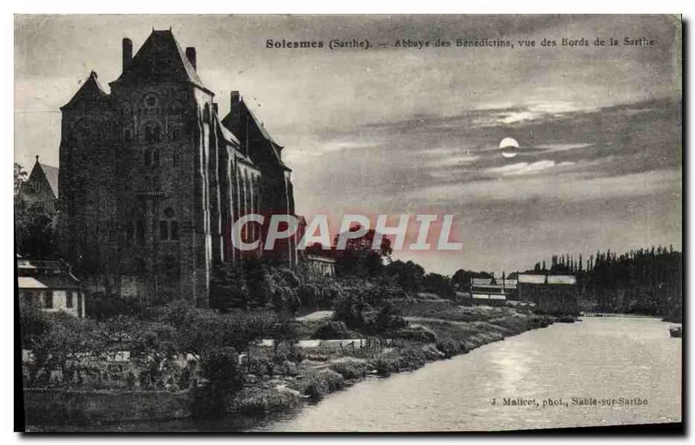 Solesmes (Sarthe) — Benediktinerabtei, Ansicht der Ufer der Sarthe — J. Mallcot, Sable-sur-Sarthe - Vorderseite