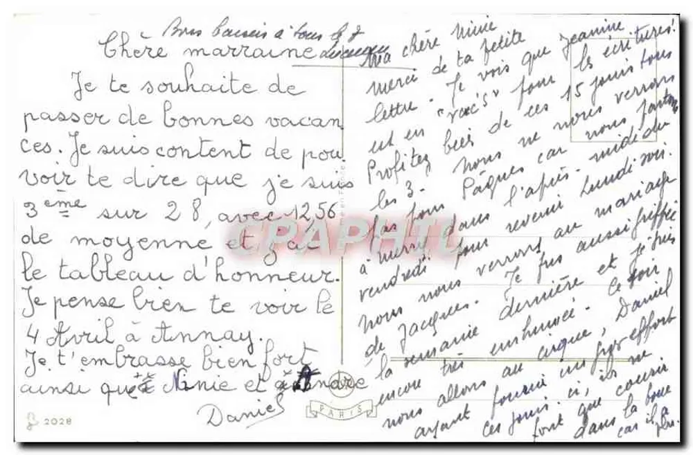 Ovo de Páscoa decorado — flores e galhos de salgueiro — texto 'JOYEUSES PÂQUES' — editor não visível - Verso