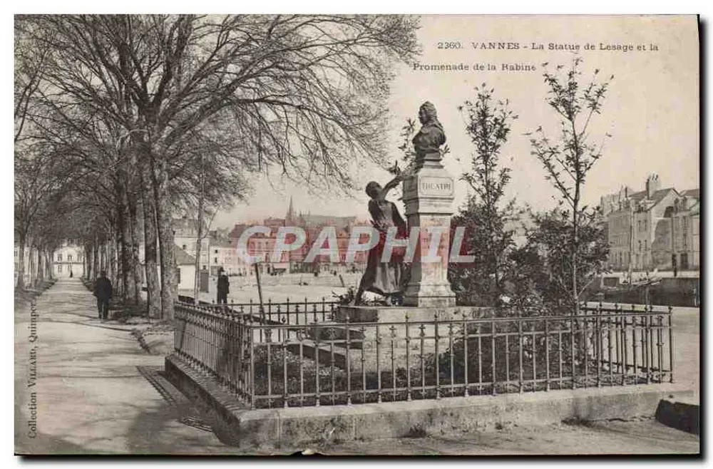 VANNES - Die Statue von Lesage und die Promenade de la Rabine — Verlag VILLANO, Quimper, n° 2360 - Vorderseite
