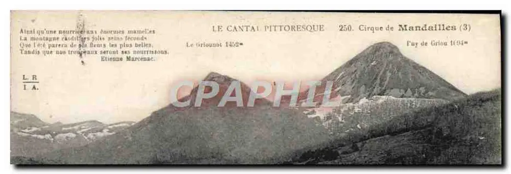 O Cantal pitoresco — Cirque de Mandailles (3) — Le Briounot 1432m — Editor L.R.I.A. n°250 - Frente