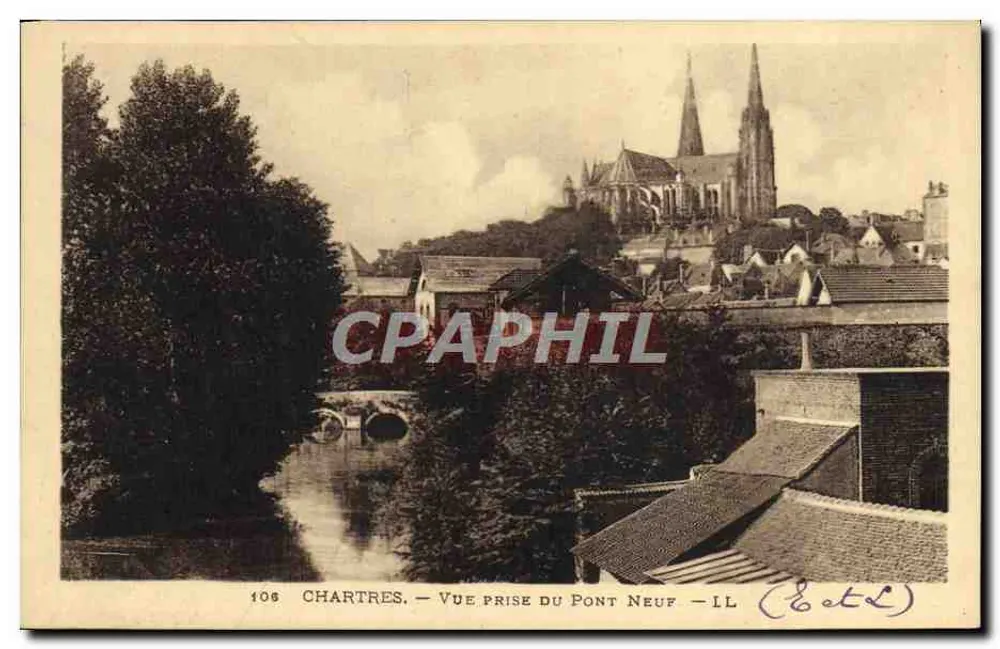Chartres — Vista tirada do Ponte Novo — Editor Lévy & Secrond, Paris, n° 106 - Frente