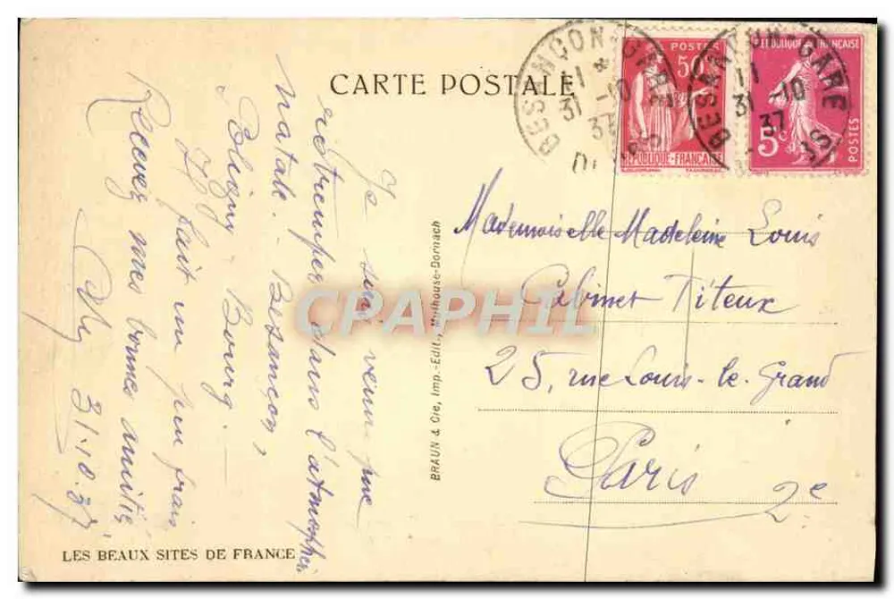 Tal des Doubs von der Straße der Zitadelle aus — Besançon-les-Bains — Braun & Cie, Nîmes - Rückseite