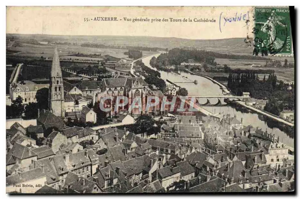 Auxerre — Allgemeiner Blick von den Türmen der Kathedrale — Paul Boivin, Verlag Nr. 55 - Vorderseite