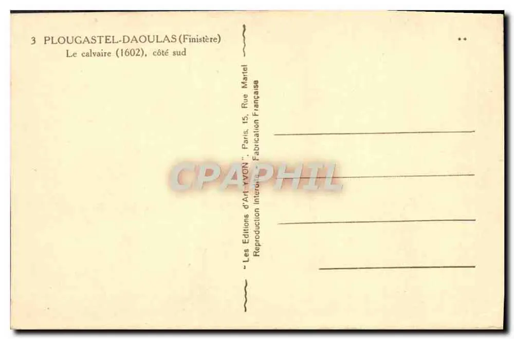 O calvário de Plougaestel-Daoulas — lado sul — Edições d'Art YVON, Paris - Verso