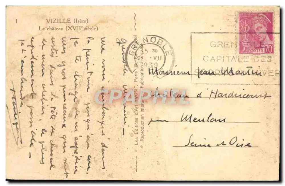 Vizille (Isère) — O castelo (século XVII) — Éditions d'Art WEN, Paris - Verso