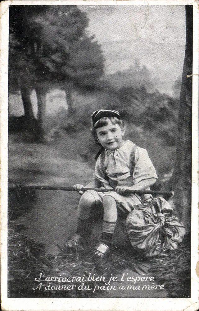 Enfant avec sac de pain — scène de campagne — éditeur AU NÈGRE GOURMAND, Paris - Vorderseite