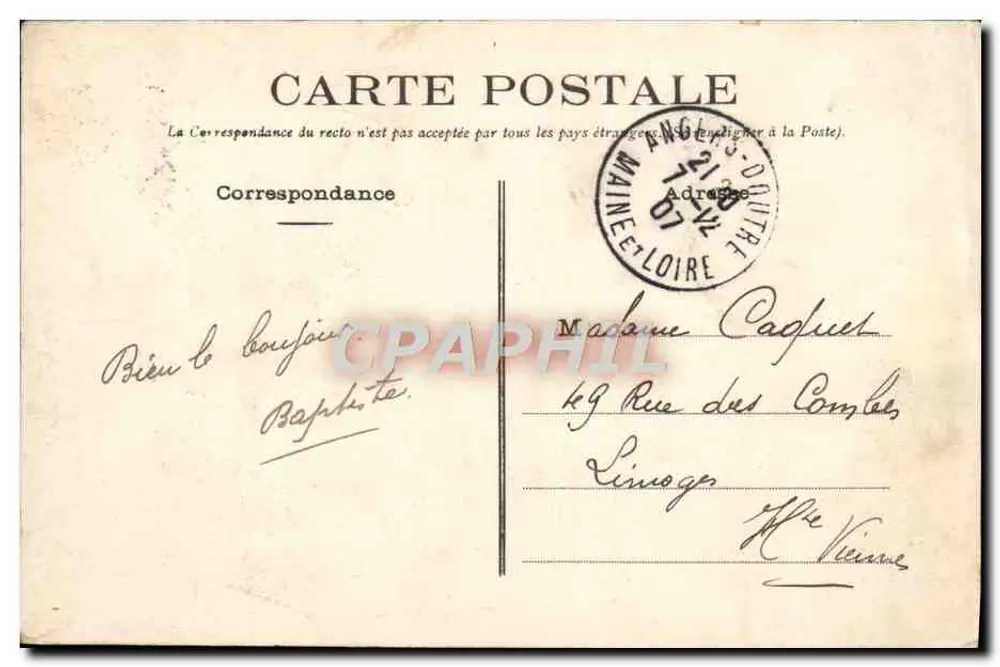 Angers (M.-et-L.) - Der Botanische Garten und die Statue von Chevreul — Sammlung A. C. - Rückseite