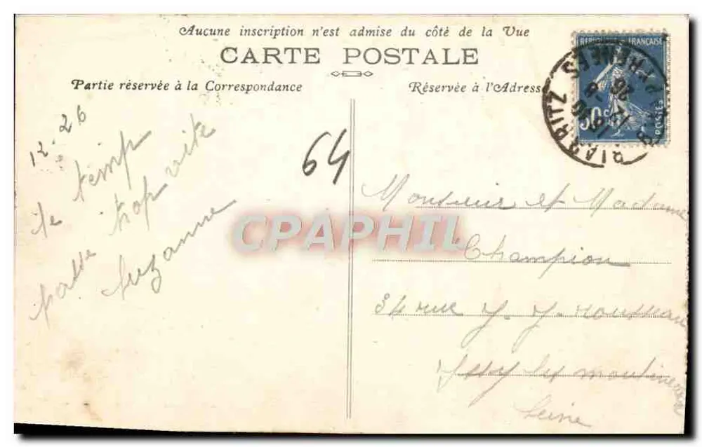 Biarritz (B.-P.) — Casino Municipal — Fototipia Marcel Delboy, Bordeaux - Verso