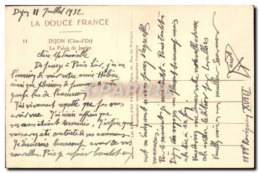 Het Paleis van Justitie — Dijon (Côte-d'Or) — Éditions d'Art Yvon - Achterkant