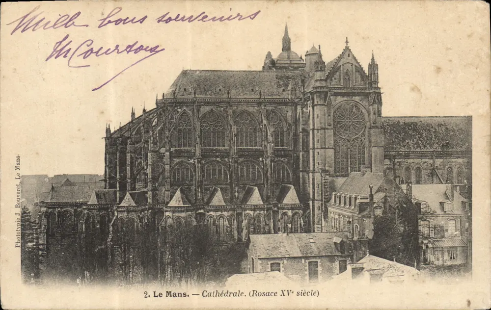 Le Mans — Catedral. (Rosace XVᵉ século) — Fototipia J. Bouveret, Le Mans - Frente
