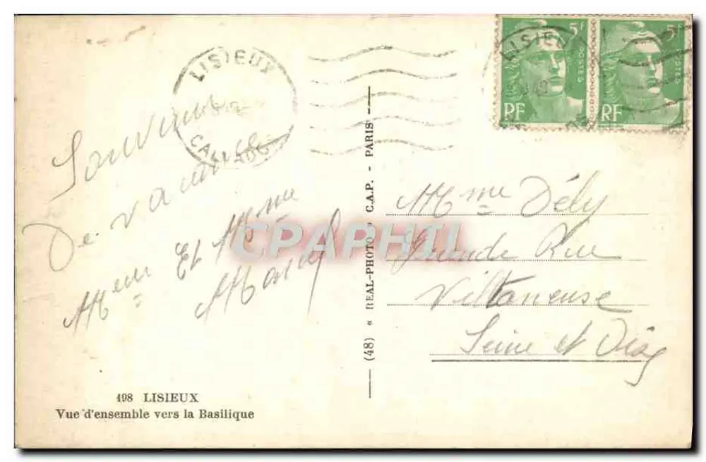 Lisieux — Vista geral em direção à Basílica — C.A.P. n°498 - Verso