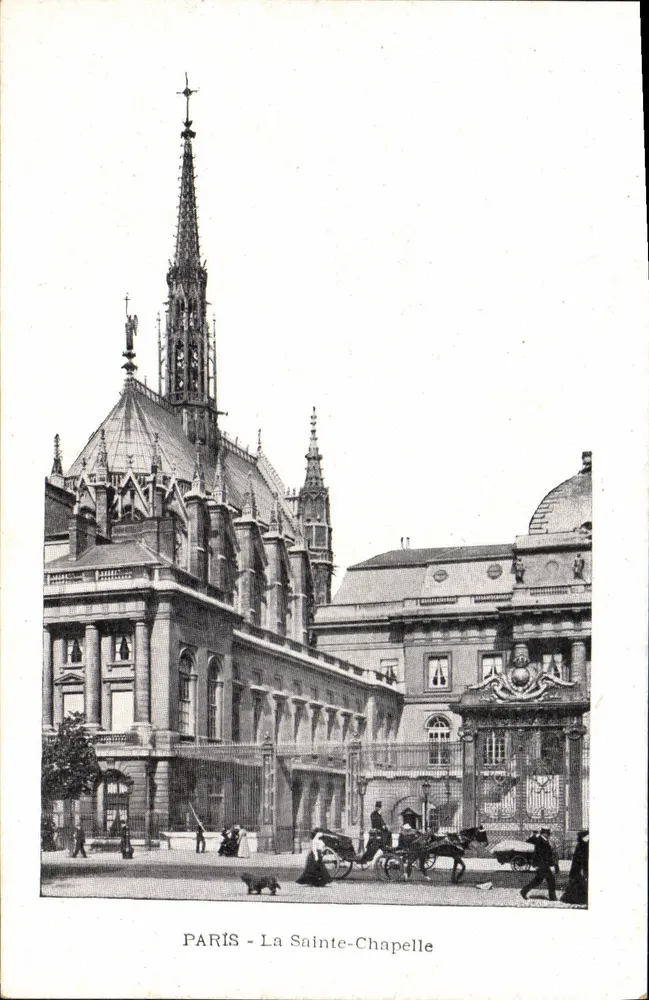 PARIS - A Santa Capela — vista do edifício com carruagem e pedestres - Frente