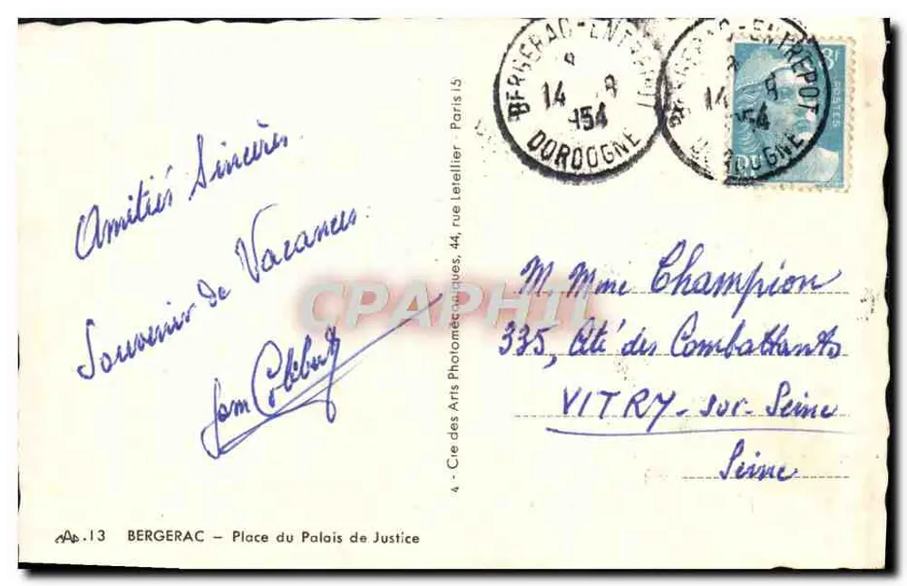Bergerac — Plac Sądu — Cie des Arts Photomécaniques - Rewers