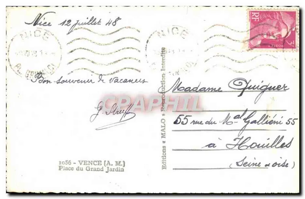 Praça do Grande Jardim — Vence — Edições MALO - Verso