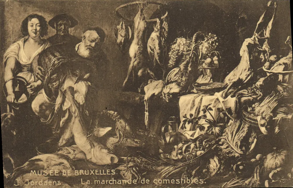 Museum von Brüssel — J. Jordaens, Die Lebensmittelhändlerin - Vorderseite