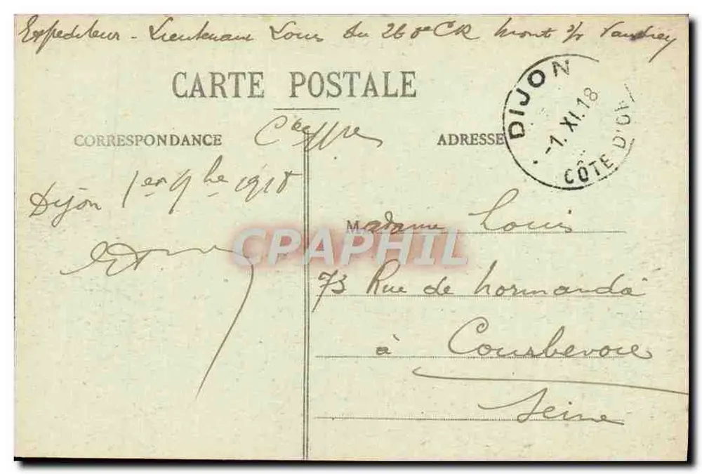 Dijon - Place Darcy und Hôtel de la Cloche — L. V., Verlag Côte d'Or - Rückseite