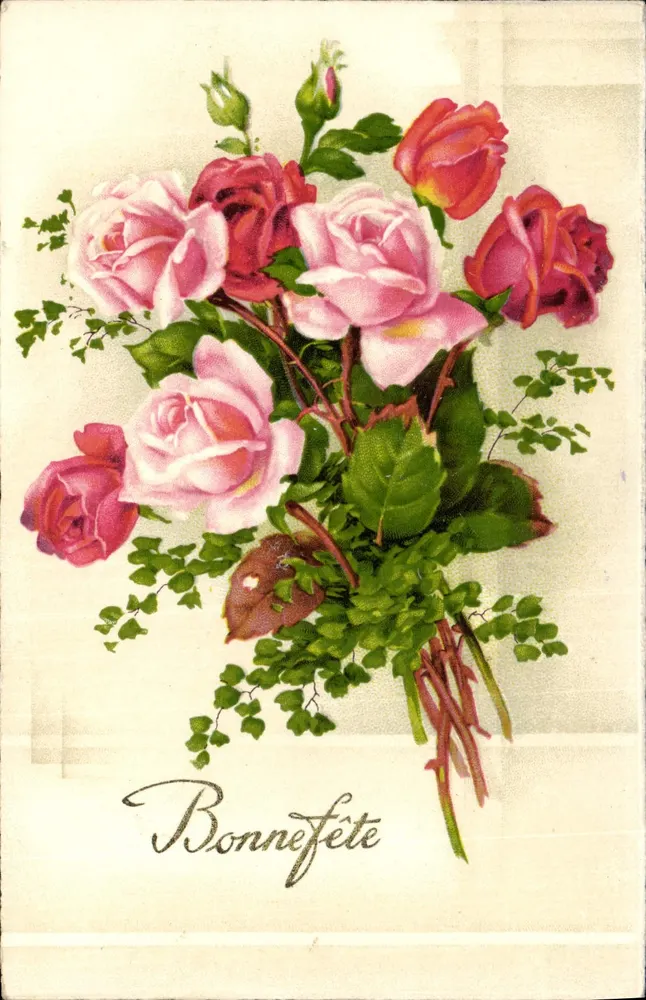 Arranjo de rosas — Boa festa — Editor M 1906 - Frente