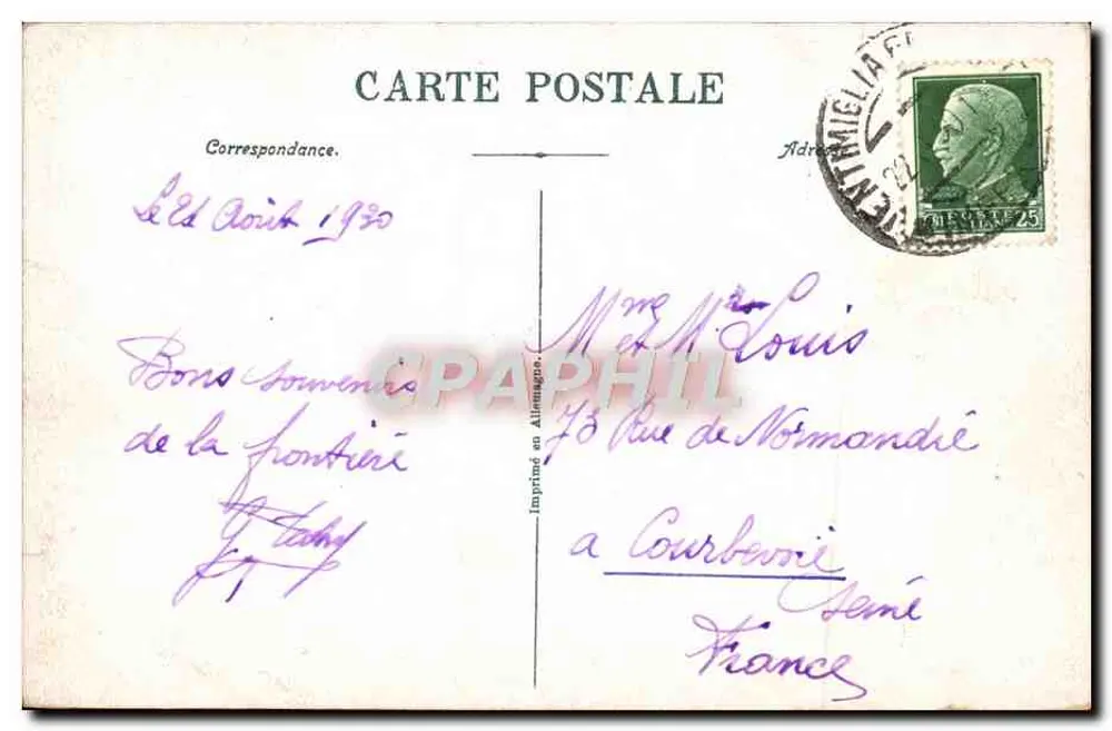 Ponte San Luigi — Italienische Grenze — Vintimiglia, Nr. 445 - Rückseite