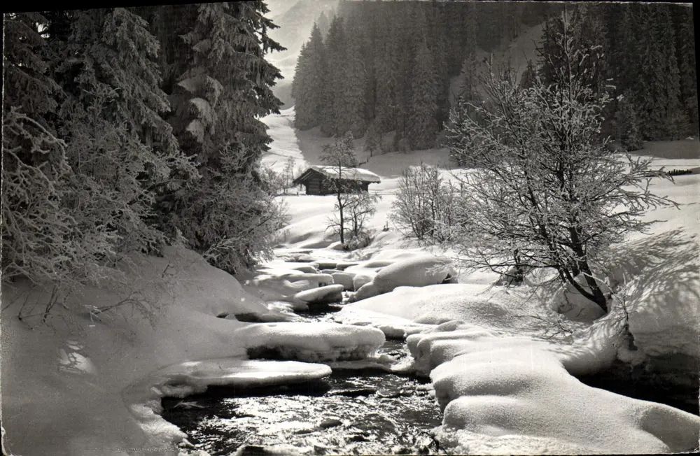 Verschnelter Bergbach — O pequeno riacho nevado — Fot. Klopfenstein, Aabeboden - Frente