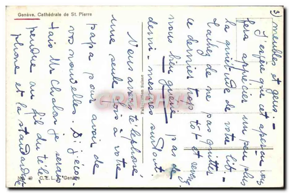 Genebra — Catedral de São Pedro — Editor C.E. L. Genebra, n°40 - Verso