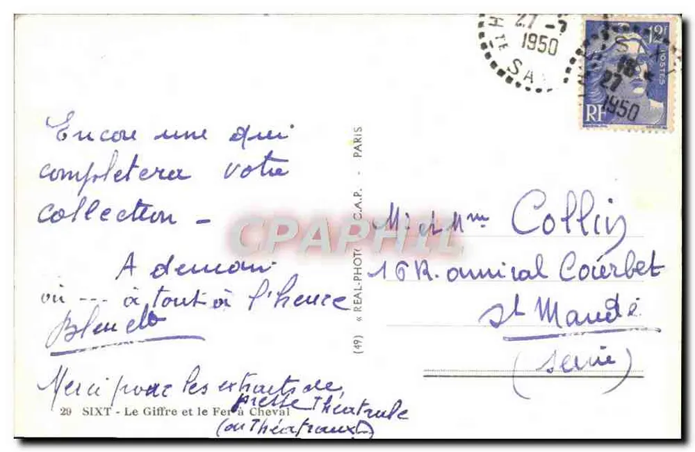 SIXT - A Giffre e o Fer a Cavalo — C.A.P. (49) - Verso