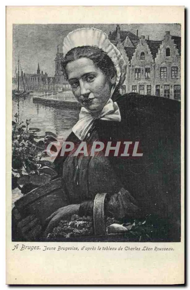Bruges. Jovem Bruges — segundo o quadro de Charles Léon Rousseau — edit. Max Jacops, Bruges - Frente