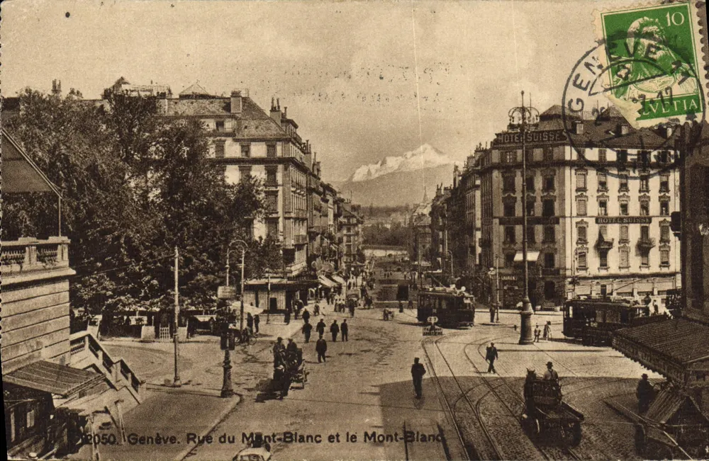Genf. Rue du Mont-Blanc und Mont-Blanc — Antike Ansichtskarte n° 8050, Verlag G. Jaeger - Vorderseite