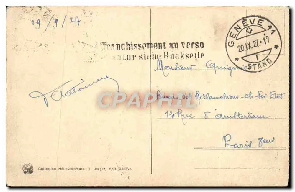 Genf. Rue du Mont-Blanc und Mont-Blanc — Antike Ansichtskarte n° 8050, Verlag G. Jaeger - Rückseite
