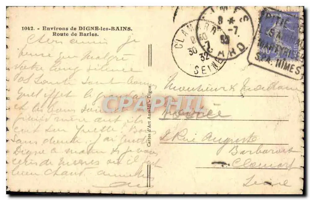 Rodovia de Barles — Regiões de Digne-les-Bains — editor Mario - Verso