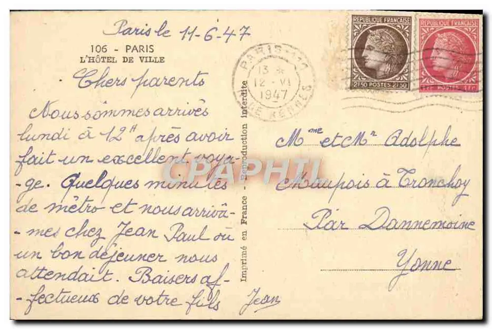 Hôtel de Ville di Parigi — vista dal ponte — editore: stampa in Francia - Verso