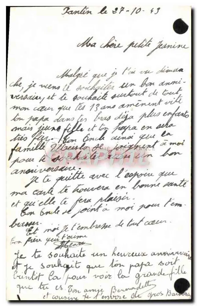 Lächelnde junge Frau — Geburtstag — PC Paris 5545 - Rückseite