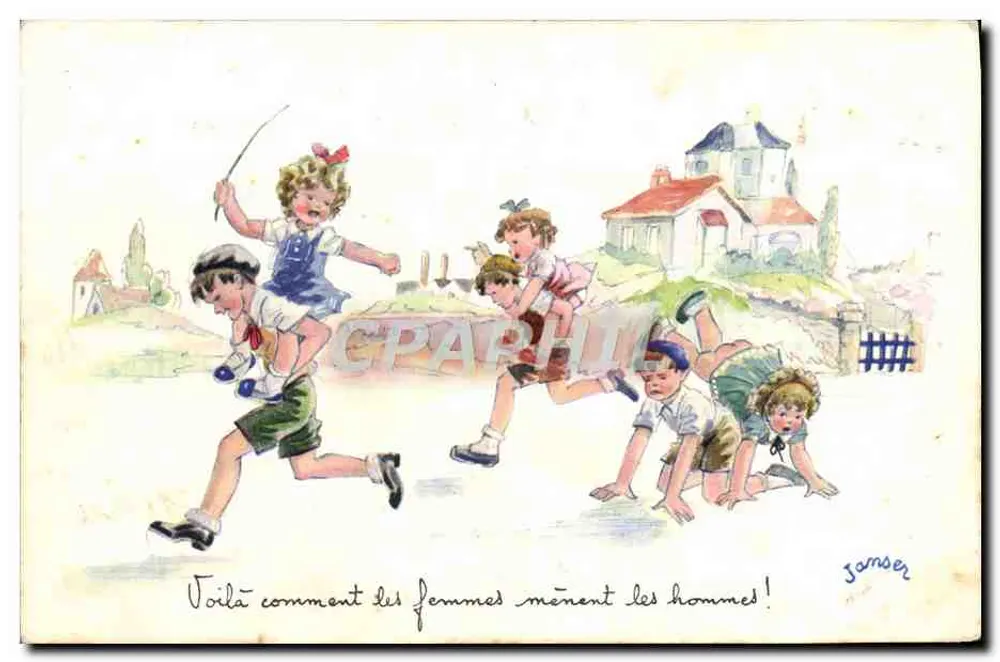 Crianças brincando — ilustração humorística — Janser - Frente