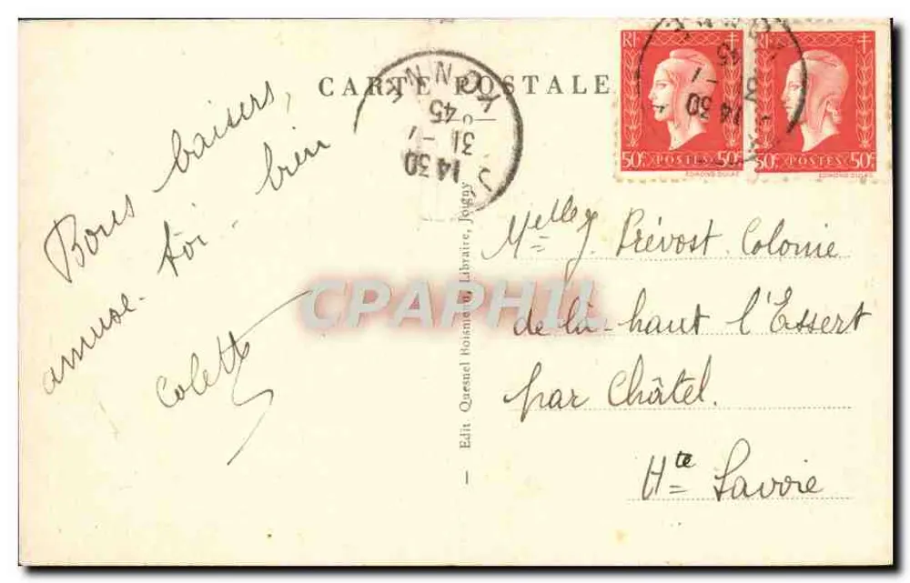 Joigny (Yonne) — Faubourg de Paris - Côte St-Jacques — Éditeur : Edit. Queudel, Joigny - Verso