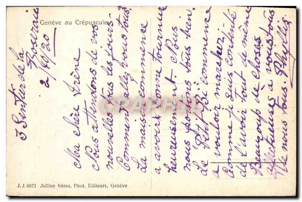 Genebra ao Crepúsculo — J.J. 8871, Jullien frères, Phot. Éditeurs, Genebra - Verso