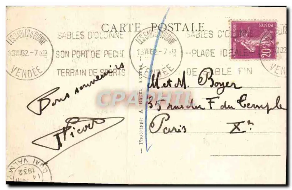 Les Sables-d'Olonne (Vendée) — A Roche Percée perto do Poço do Inferno — Fototipo A. Hotel, n°39 - Verso