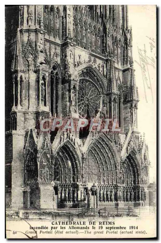 Kathedrale von Reims — Großer Portal (aktueller Zustand) — Sammlung H. George, Reims, n°46 - Vorderseite