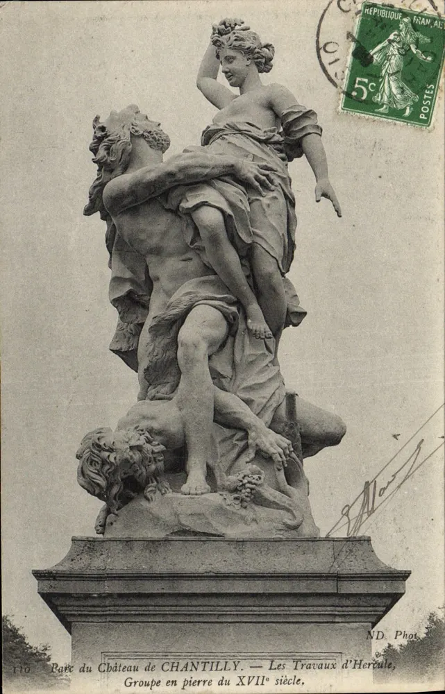 Schloss Chantilly — Die Werke des Herkules, Steinfigur aus dem 17. Jahrhundert — ND. Fotografie - Vorderseite