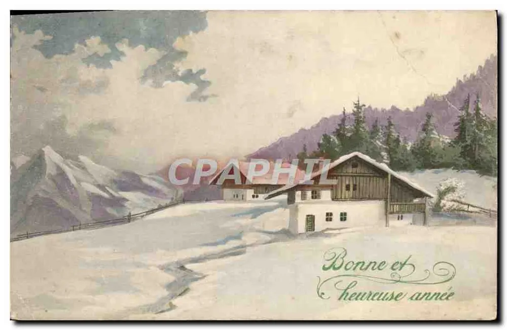 Paysage hivernal alpin — chalet enneigé avec montagnes — éditeur Vienne, série 704 - Frente