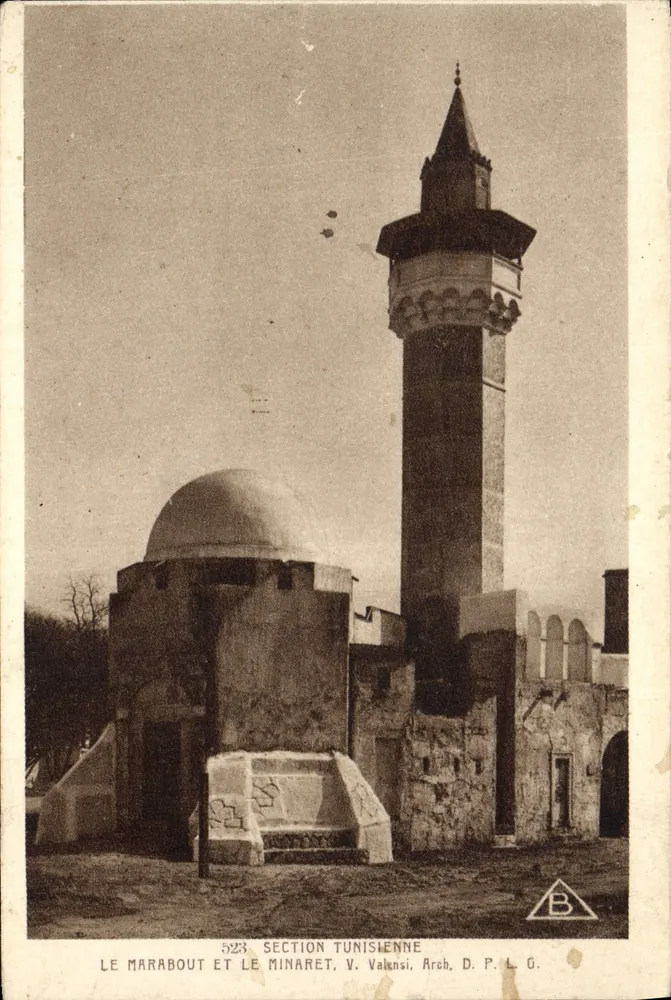 Le Marabout et le Minaret — Section Tunisienne — V. Valensi, Arch. D. P. L. G. - Recto