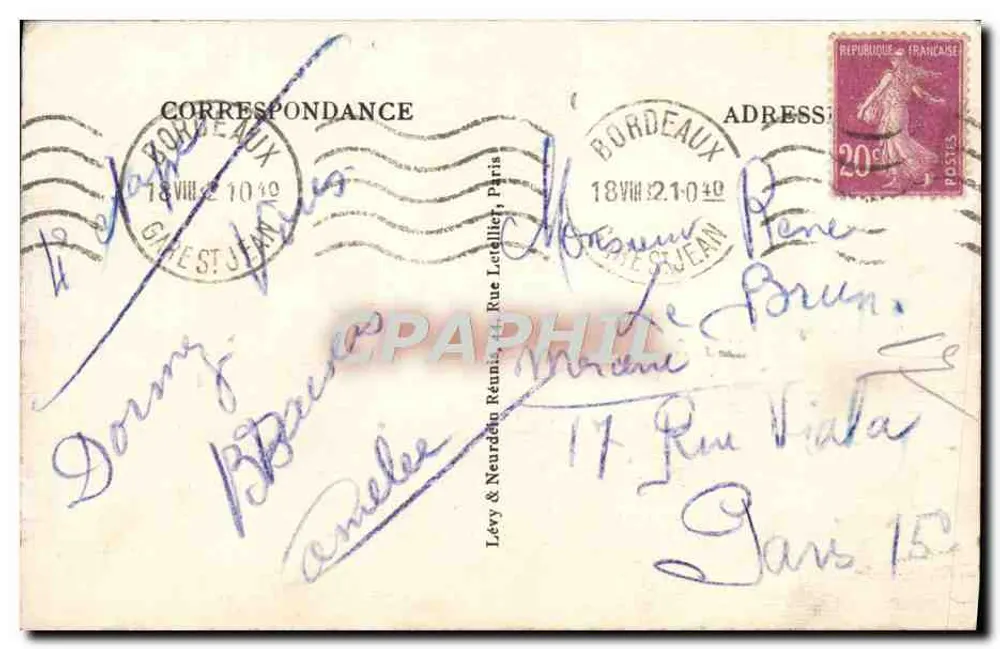 Bordeaux — Monument des Girondins (détail) par Dumilâtre — éditeur IdL, n° 146 - Verso