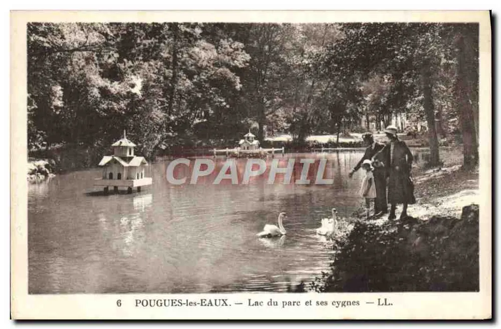 Pouggues-les-Eaux — See des Parks und seine Schwäne — LL. - Vorderseite