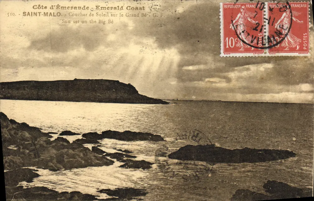Côte d'Émeraude - Emerald Coast — Sonnenuntergang über den Grand Bé — G. F. — Saint-Malo - Vorderseite