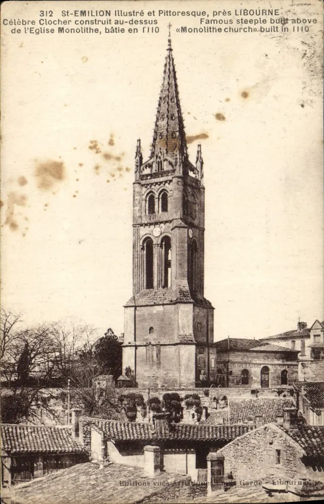 St-Émilion — Torre monolítica da igreja, perto de Libourne — Éditions Vues Affranchies, n°312 - Frente