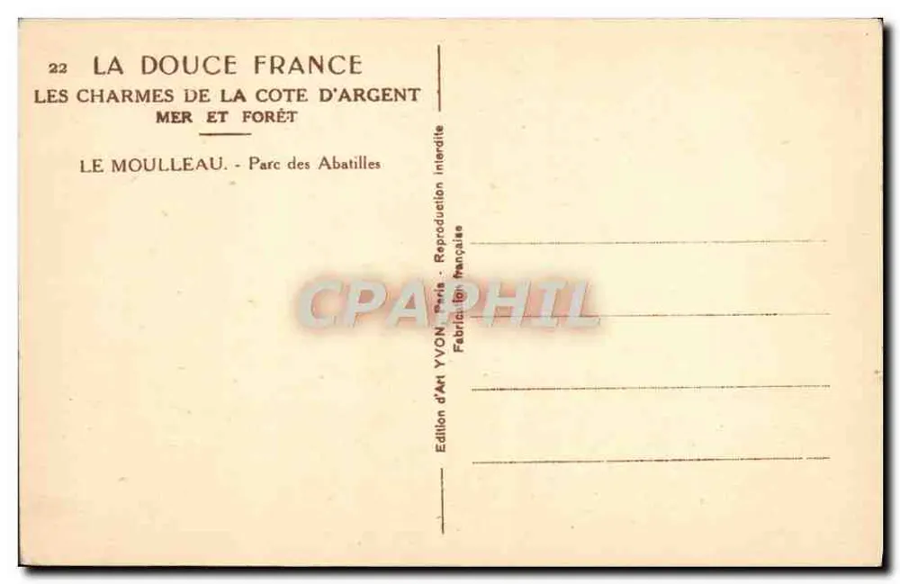 Os encantos da Costa de Argent — Mar e Floresta — Edição Artística YVON, Paris - Verso